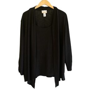 Alfred Dunner Womens Twofer Open Cardigan Size 2X Black 3/4 Sleeves Stretch